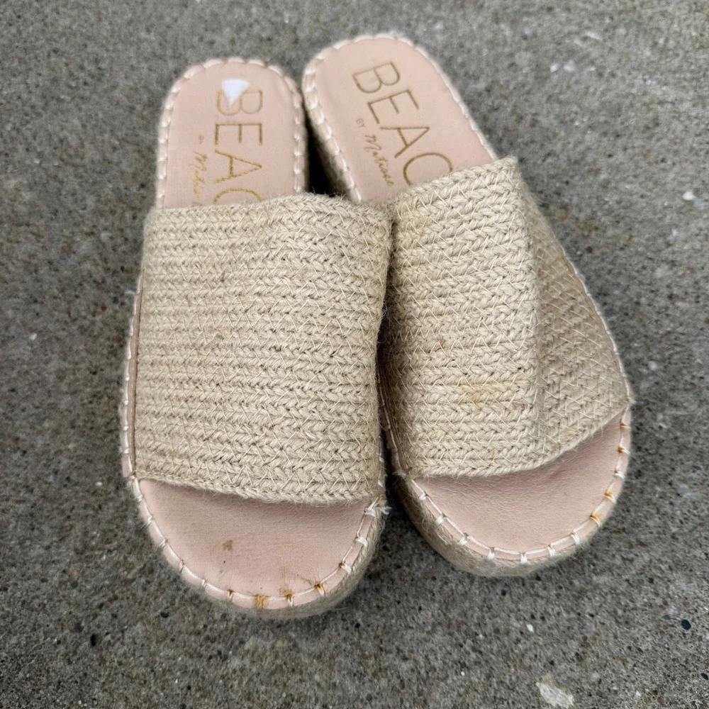 Beach by Matisse DelMar Natural Jute Espadrille Platform Slide Sandals Sz 8